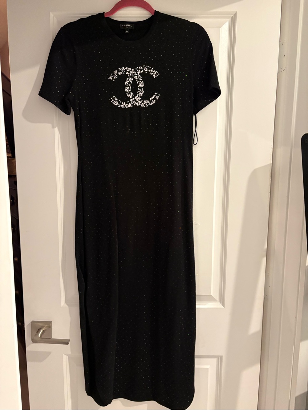 CHANEL Black Maxi T-Shirt Dress with White CC Logo